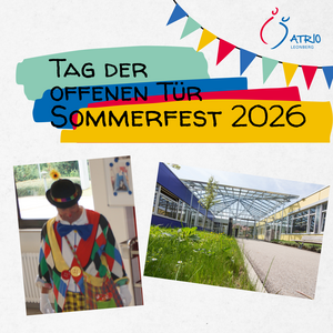 Plakat zum Sommerfest mit dem Bild eines Clowns und der Werkstatt.